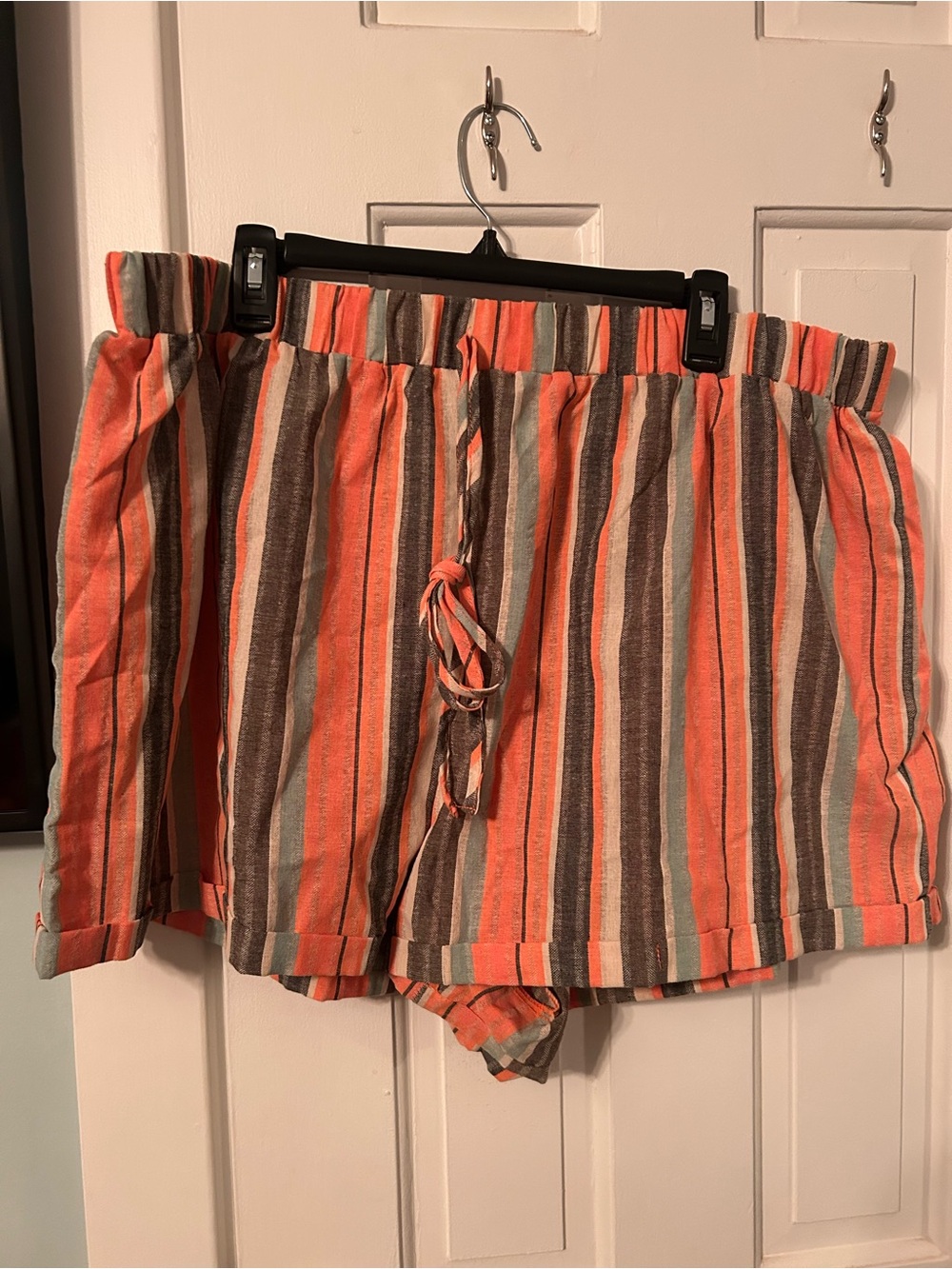 SHEIN Coral, Brown & Cream Striped High-Waist Shorts